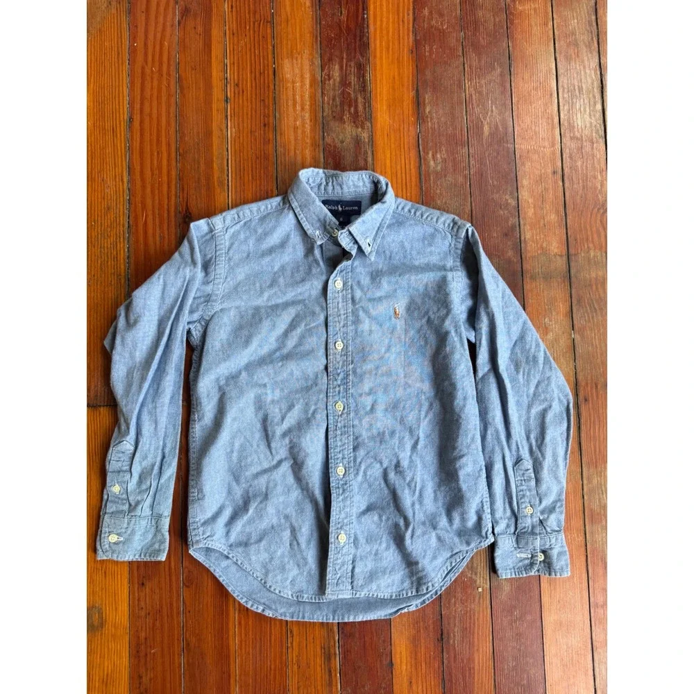 Ralph Lauren Boys Blue Chambray Oxford Button Down Shirt Size 6 Long Sleeve